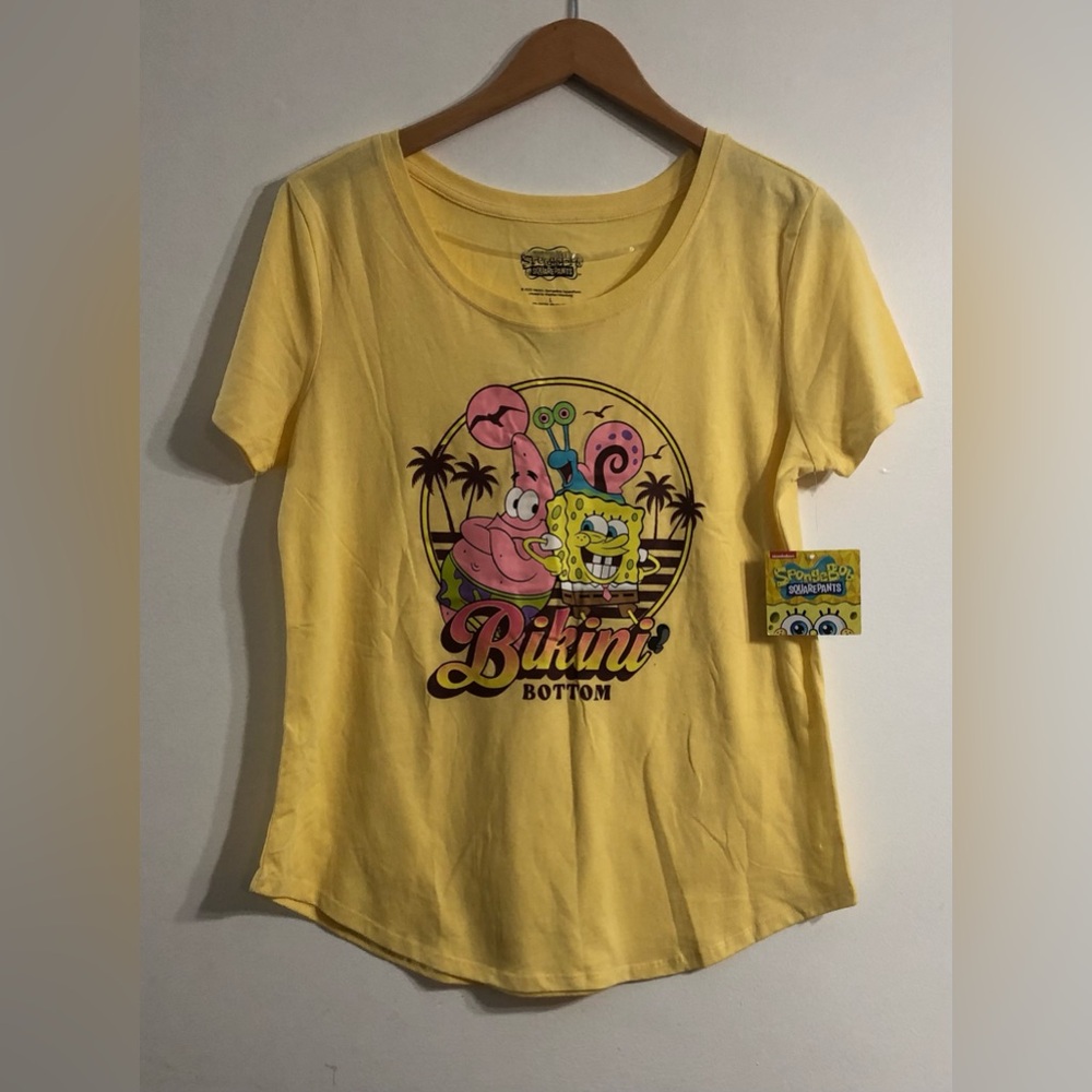 Spongebob SquarePants women’s shirts Bikini Botton graphic round neck yellow.L